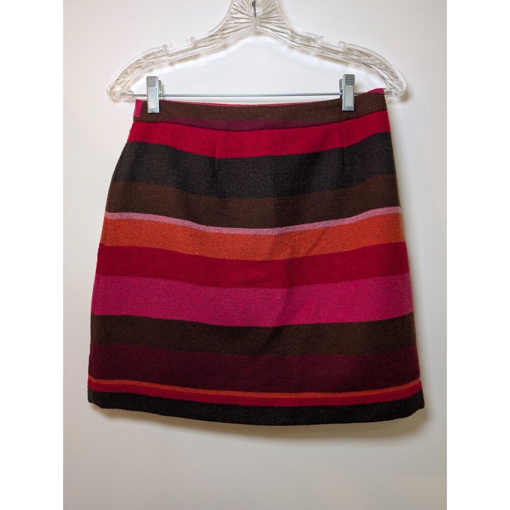 LOFT Petite Wool Mini Skirt 4P Striped Wrap Dark Academia Poetcore Heritage - Picture 3 of 9